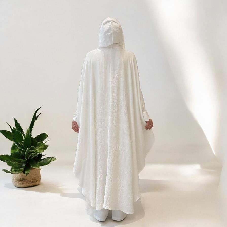 Tunik, Pantolon ve Abaya Üçlü Takım Beyaz