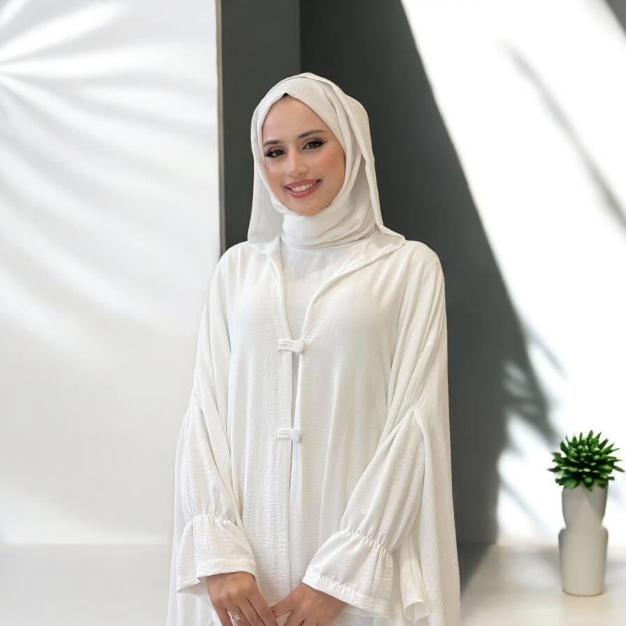 Tunik, Pantolon ve Abaya Üçlü Takım Beyaz