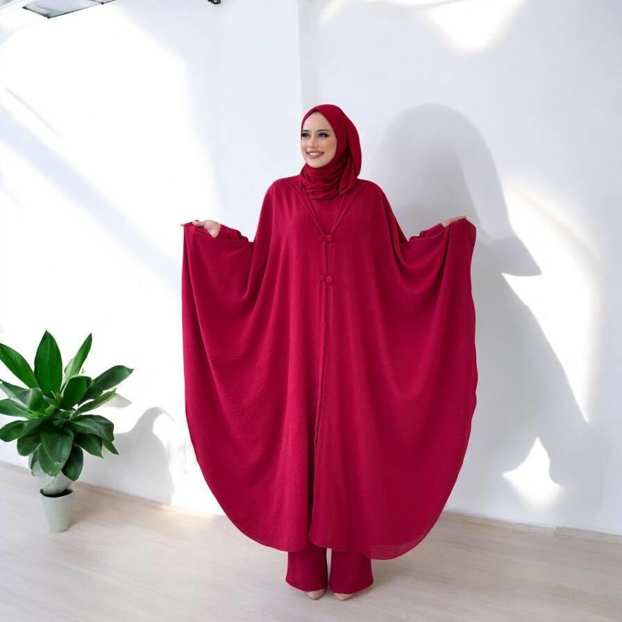 Tunik, Pantolon ve Abaya Üçlü Takım Bordo