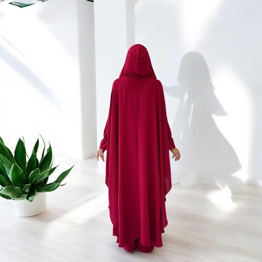 Tunik, Pantolon ve Abaya Üçlü Takım Bordo