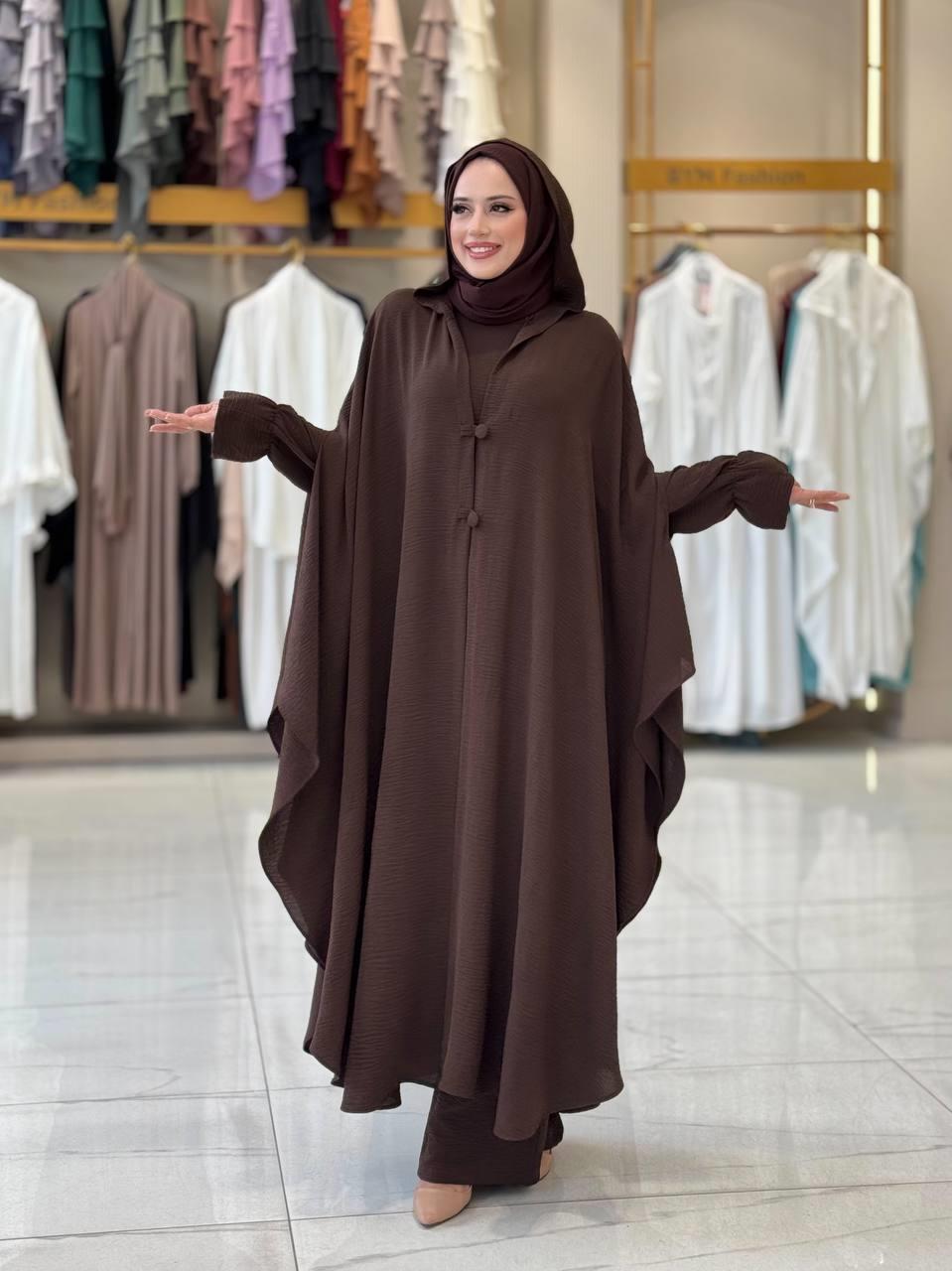 Tunik, Pantolon ve Abaya Üçlü Takım Kahverengi