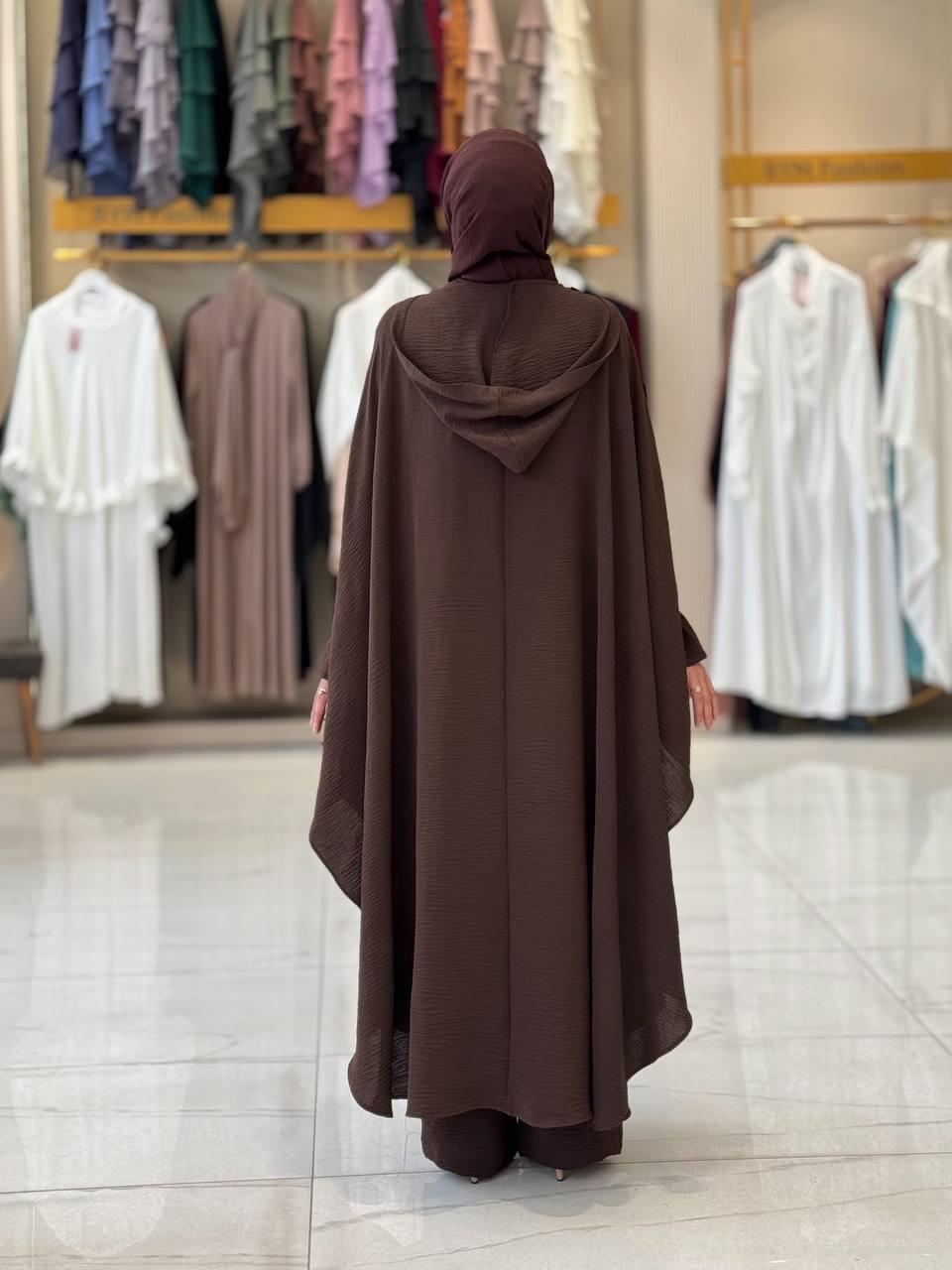 Tunik, Pantolon ve Abaya Üçlü Takım Kahverengi