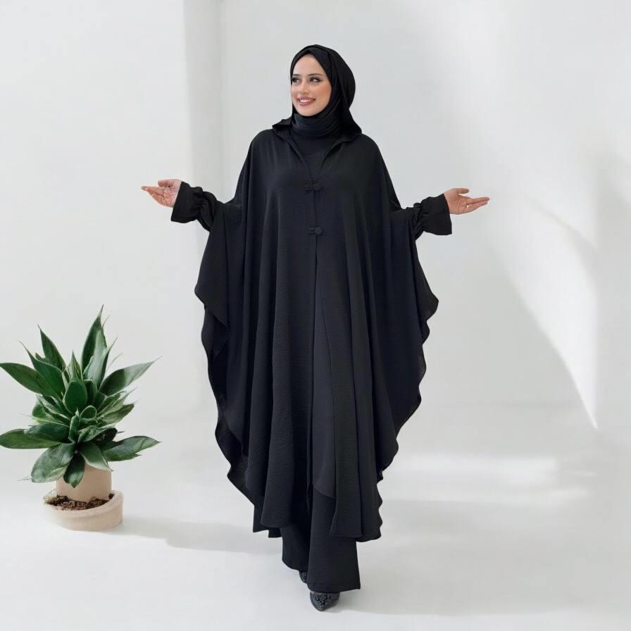 Tunik, Pantolon ve Abaya Üçlü Takım Siyah