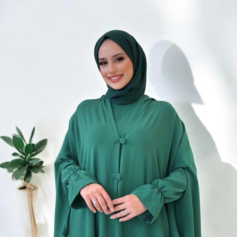 Tunik, Pantolon ve Abaya Üçlü Takım  Zümrüt