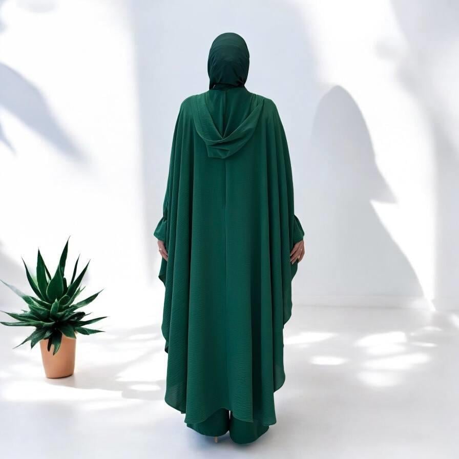 Tunik, Pantolon ve Abaya Üçlü Takım  Zümrüt