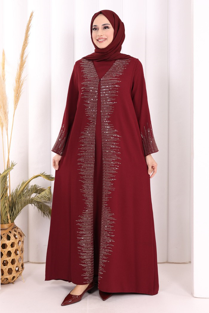 Yelekli Elbise Takım Bordo