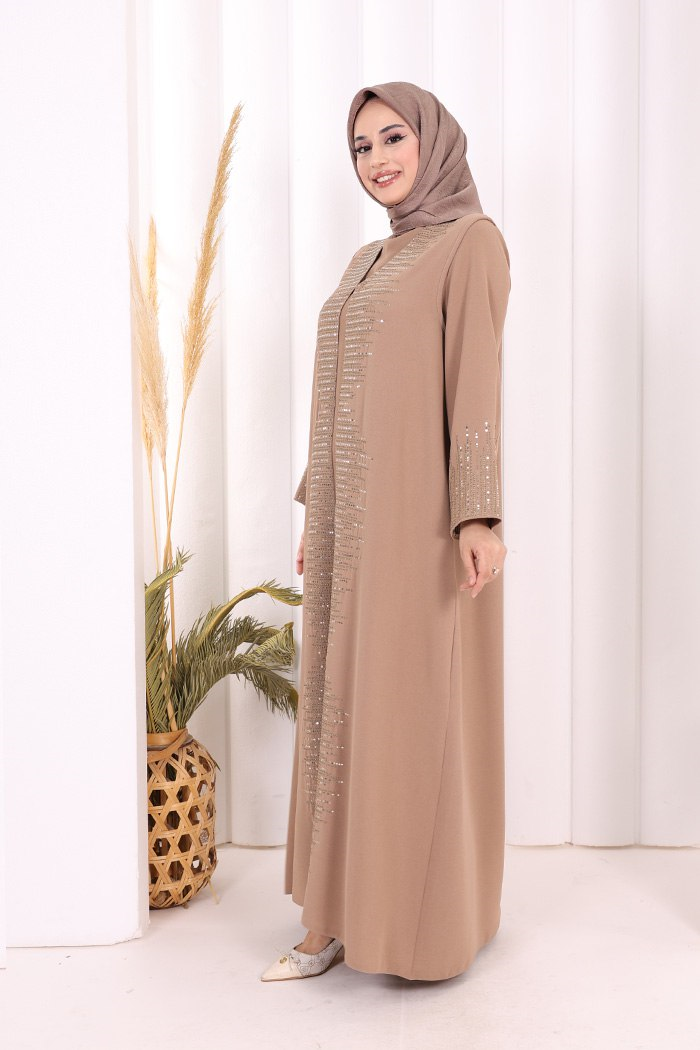 Yelekli Elbise Takım Vizon