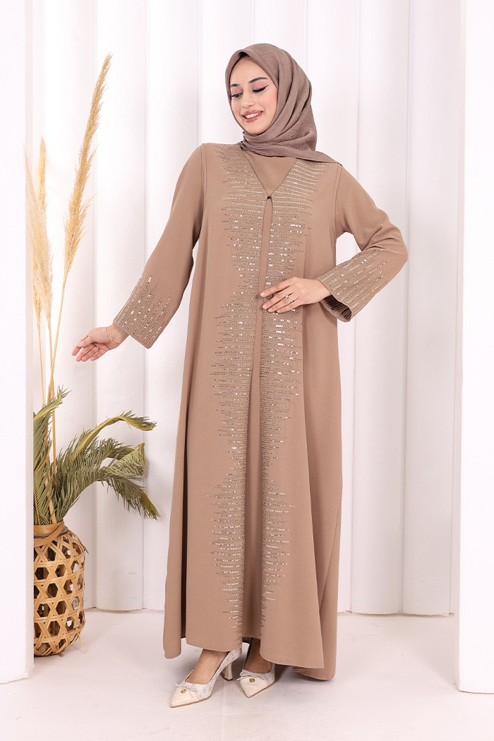 Yelekli Elbise Takım Vizon