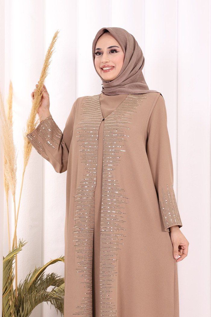 Yelekli Elbise Takım Vizon