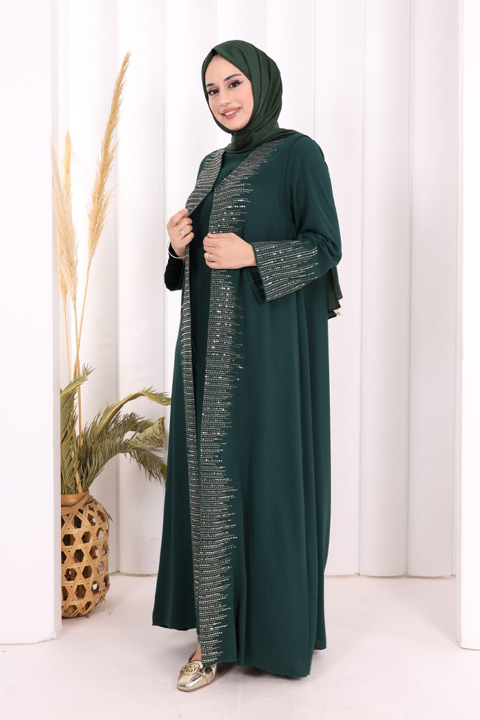 Yelekli Elbise Takım  Zümrüt
