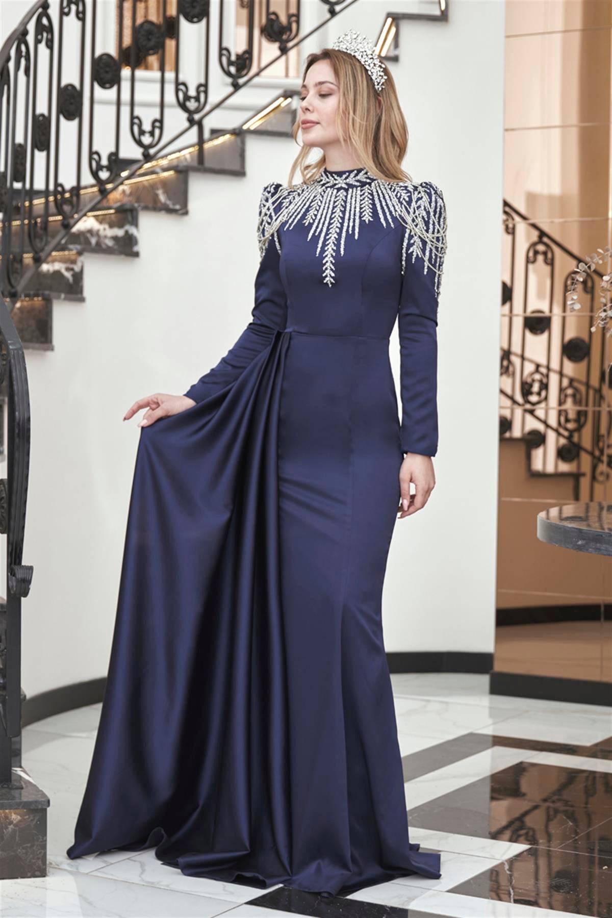 Zehra Tesettür Abiye Lacivert