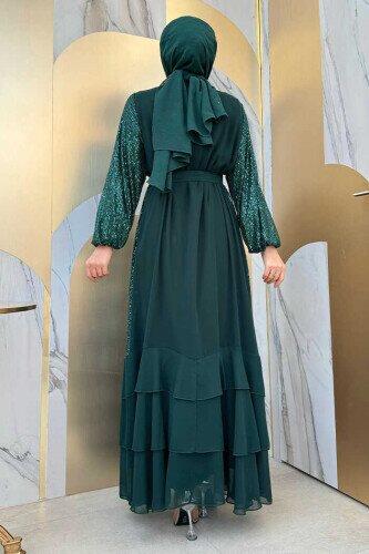 Zümrüt Payetli Abaya Ve İç ElbiseTakim