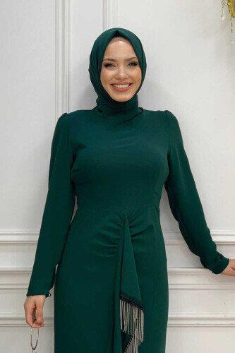 Zümrüt Püsküllü Abiye