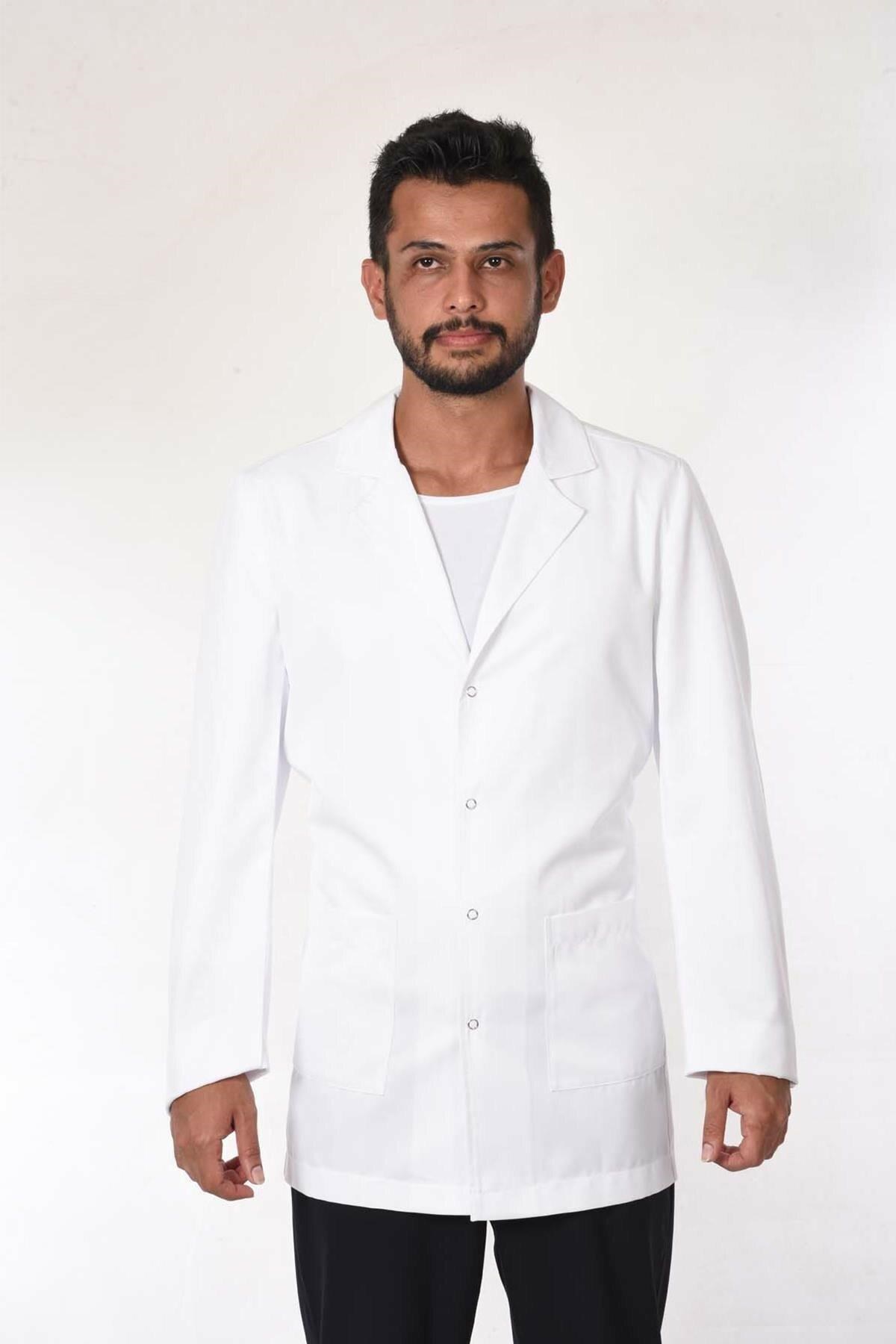 KIRMA YAKA DOKTOR ÖNLÜĞÜ ECZACI ÖNLÜĞÜ HEMŞİRE ÖNLÜĞÜ ESTETİSYEN ÖNLÜĞÜ UZUN KOL ERKEK BEYAZ ÖNLÜK