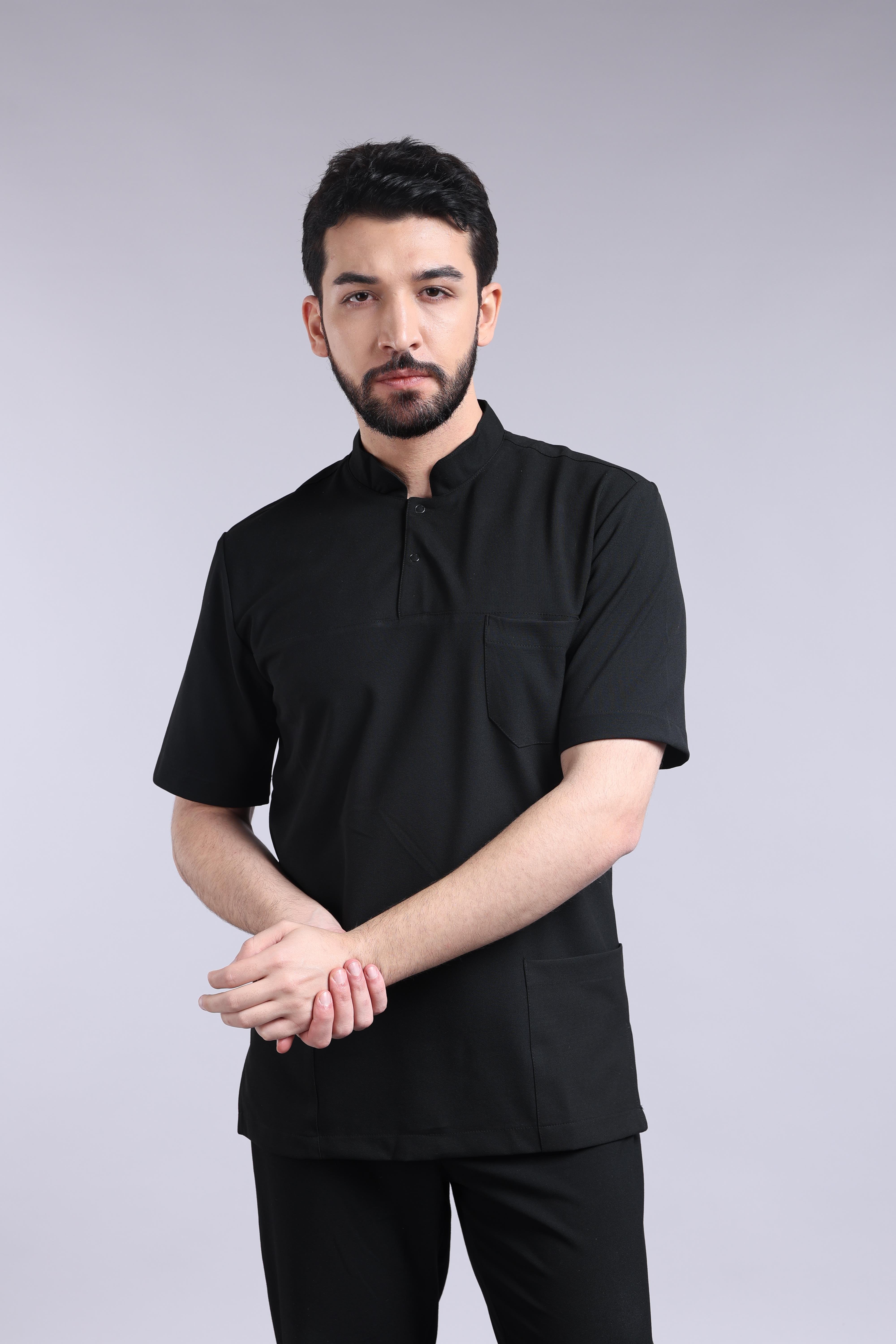 Ön Çıt Çıtlı  Erkek Sıyah Önlük