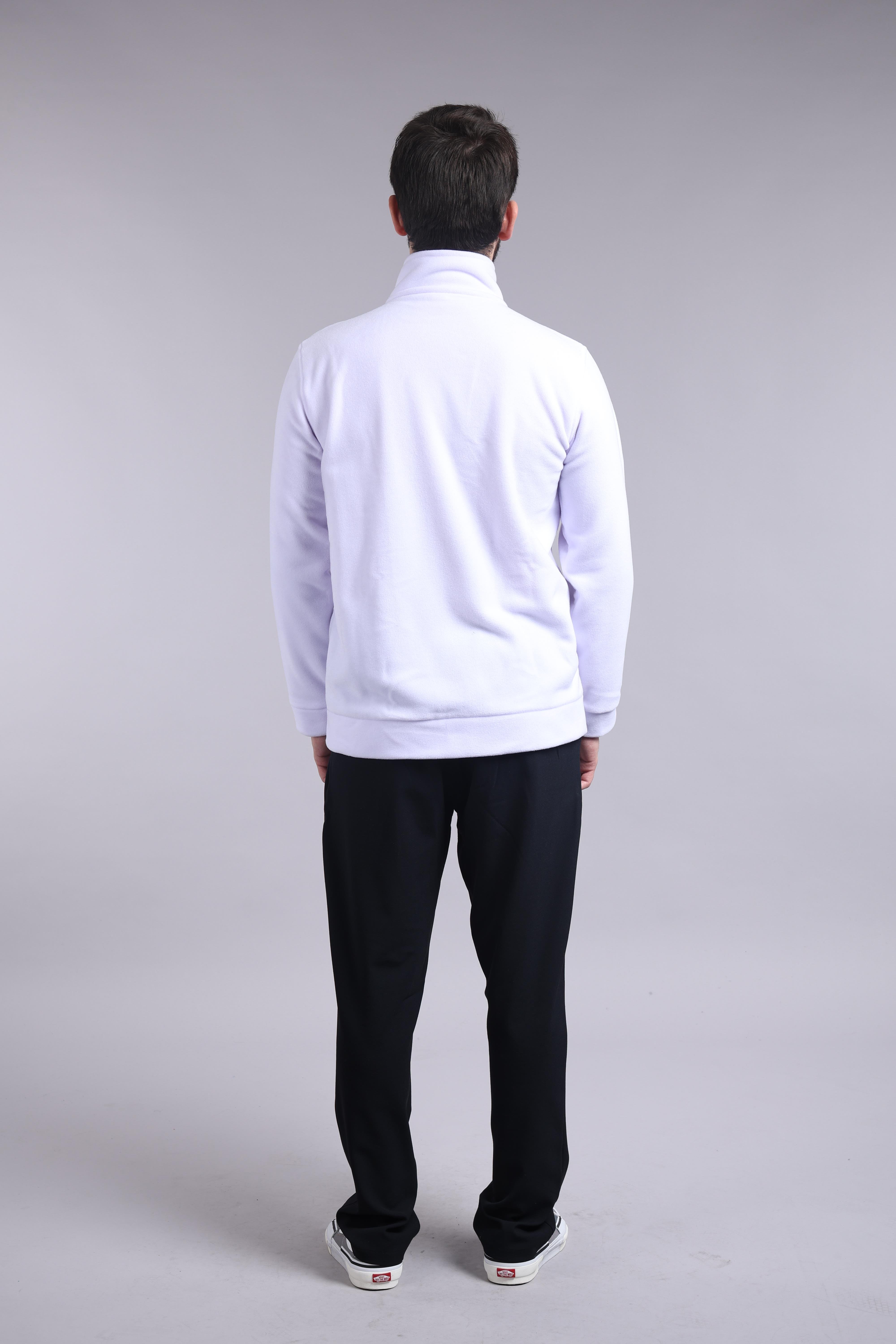 Unisex Ön Fermuarlı Beyaz  Polar 
