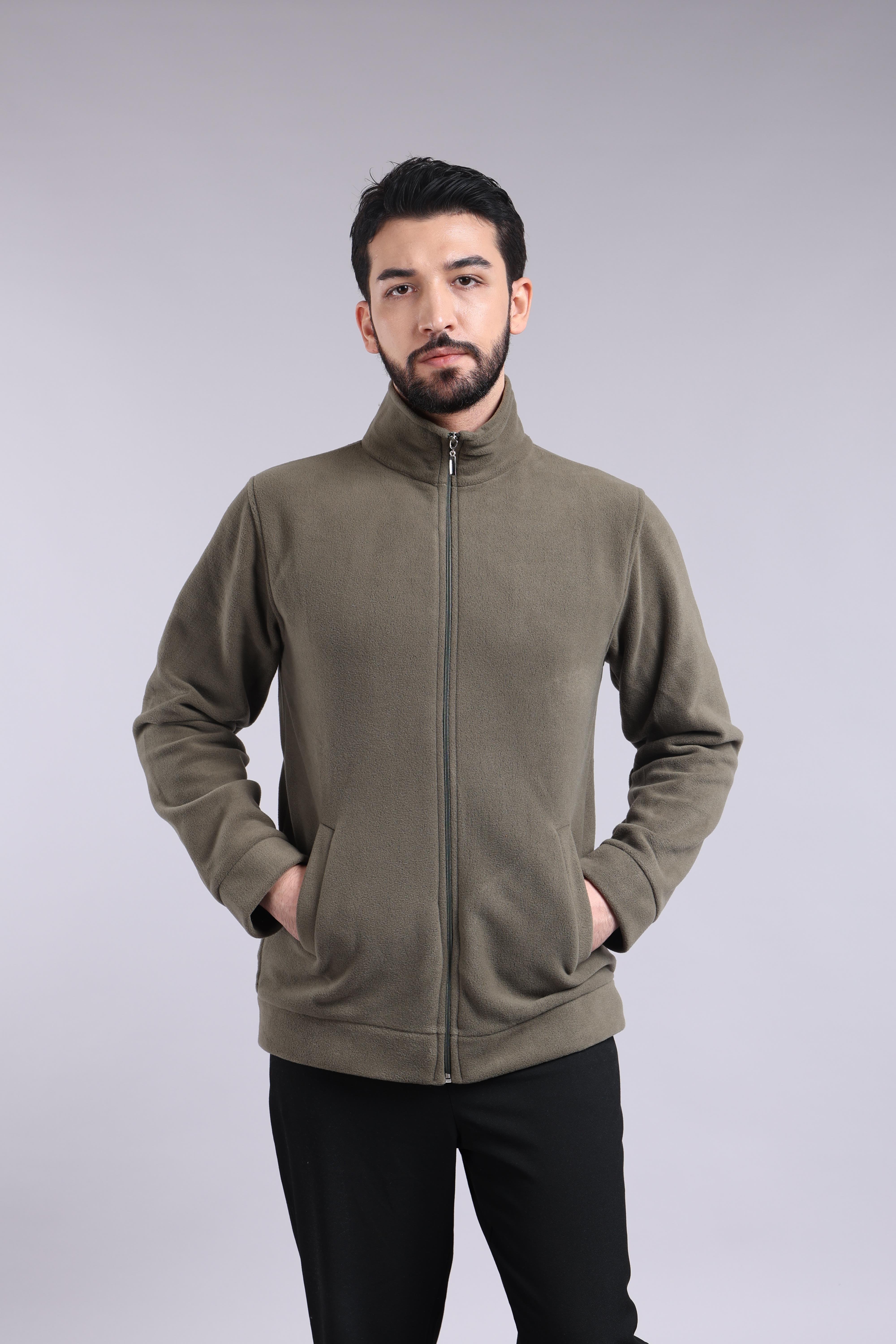 Unisex Ön Fermuarlı Haki Polar 
