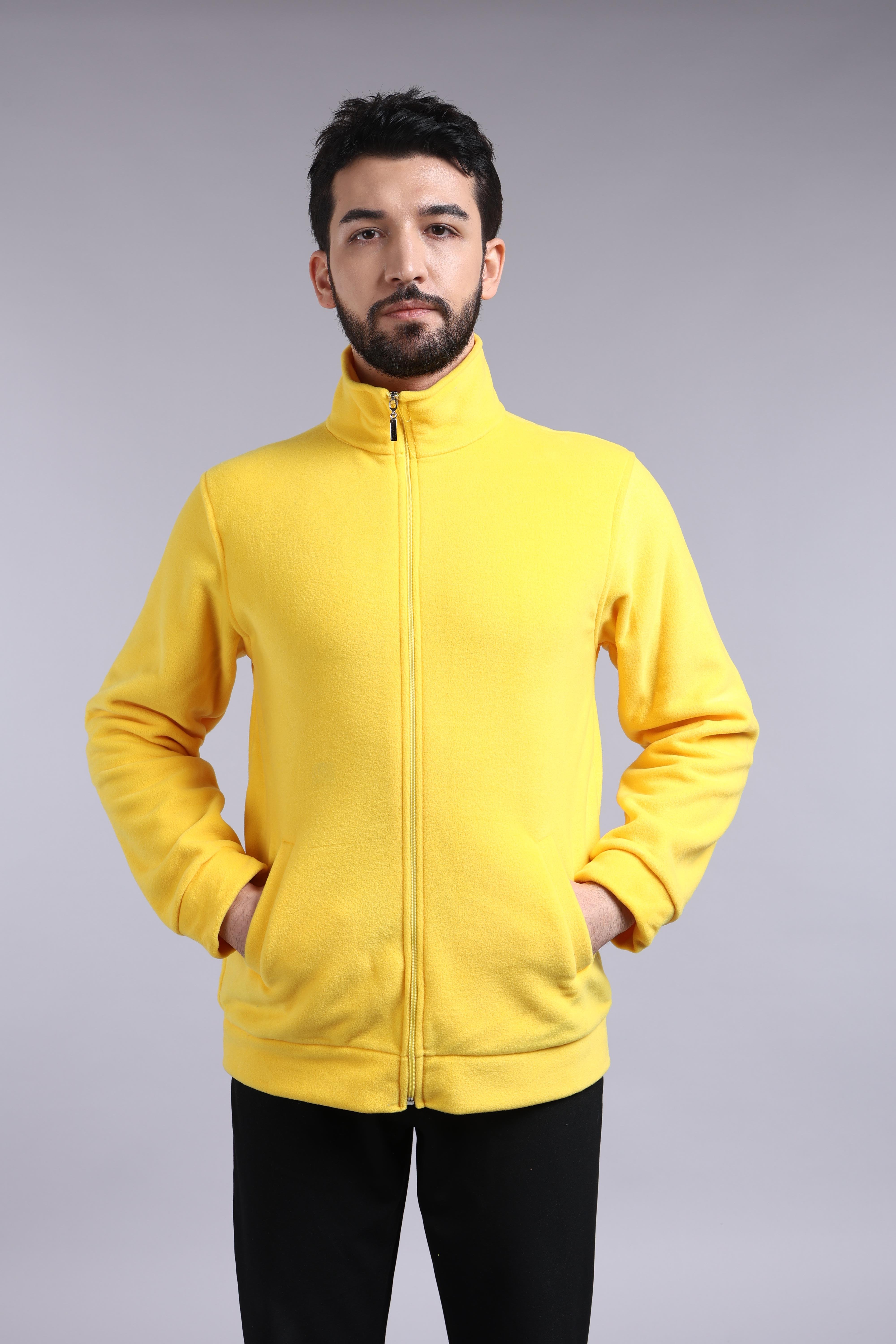 Unisex Ön Fermuarlı Sarı Polar 