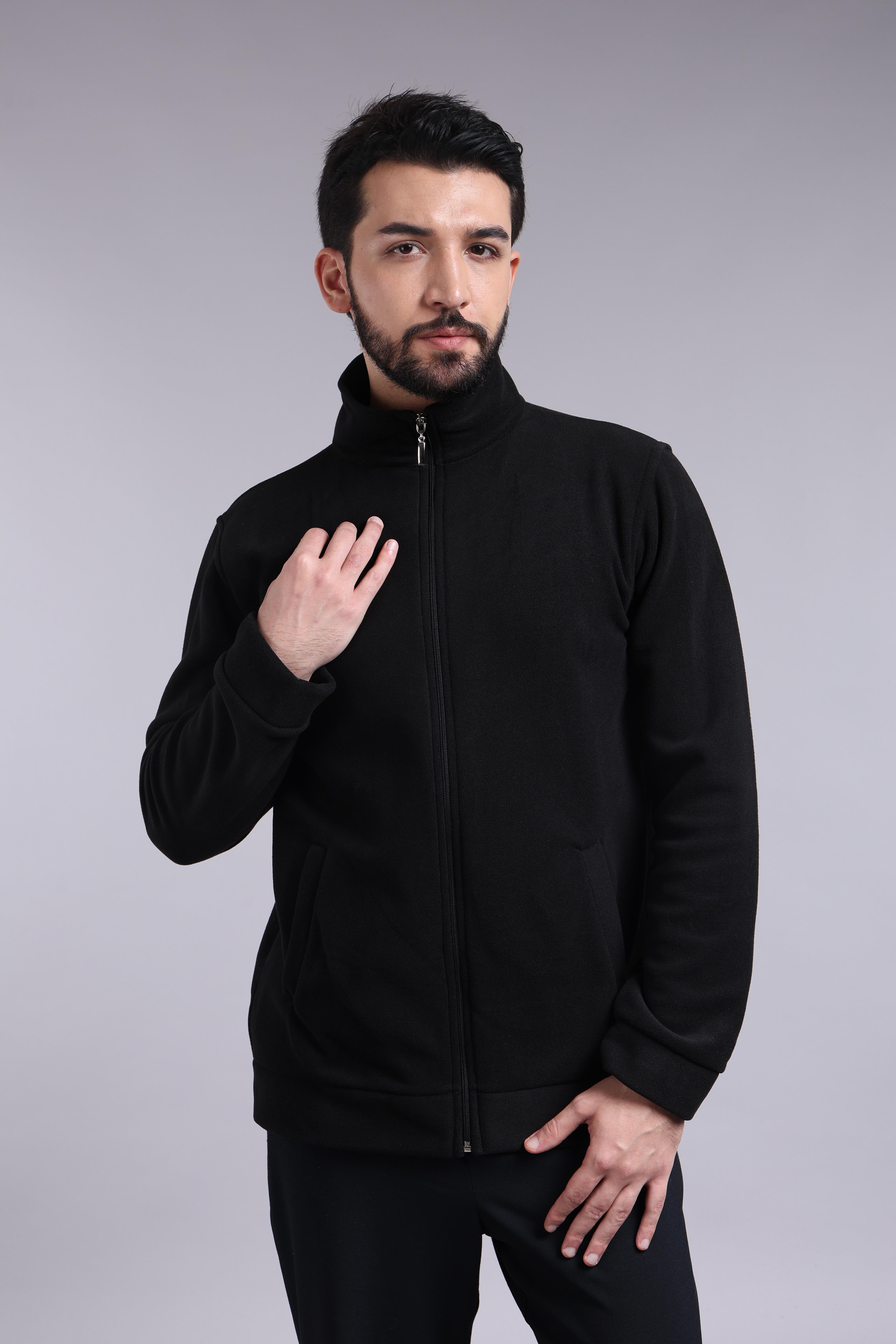 Unisex Ön Fermuarlı Siyah Polar 