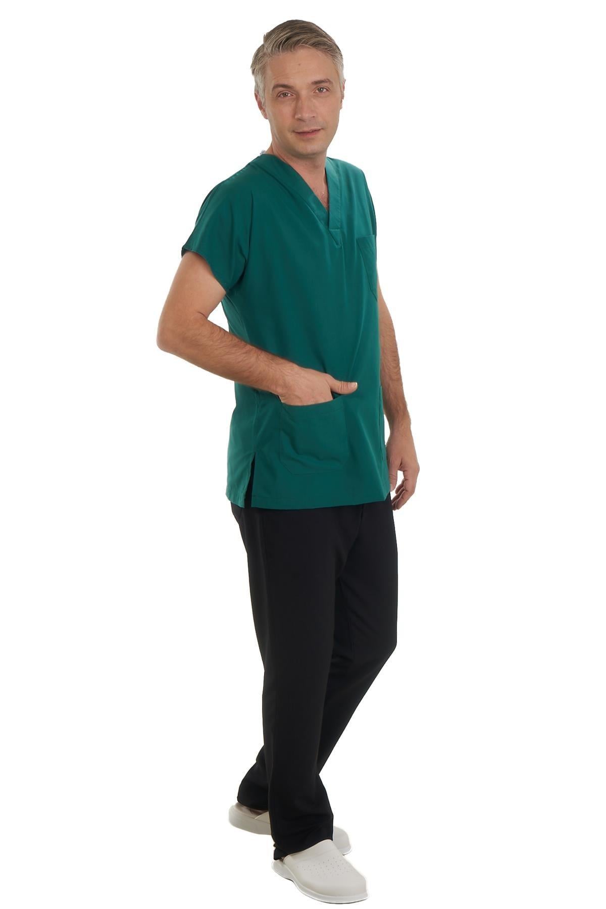 V YAKA DOKTOR ÖNLÜĞÜ ECZACI ÖNLÜĞÜ LABORANT ÖNLÜĞÜ HEMŞİRE ÖNLÜĞÜ ESTETİSYEN ÖNLÜĞÜ YEŞİL KISA KOL ERKEK ÖNLÜK
