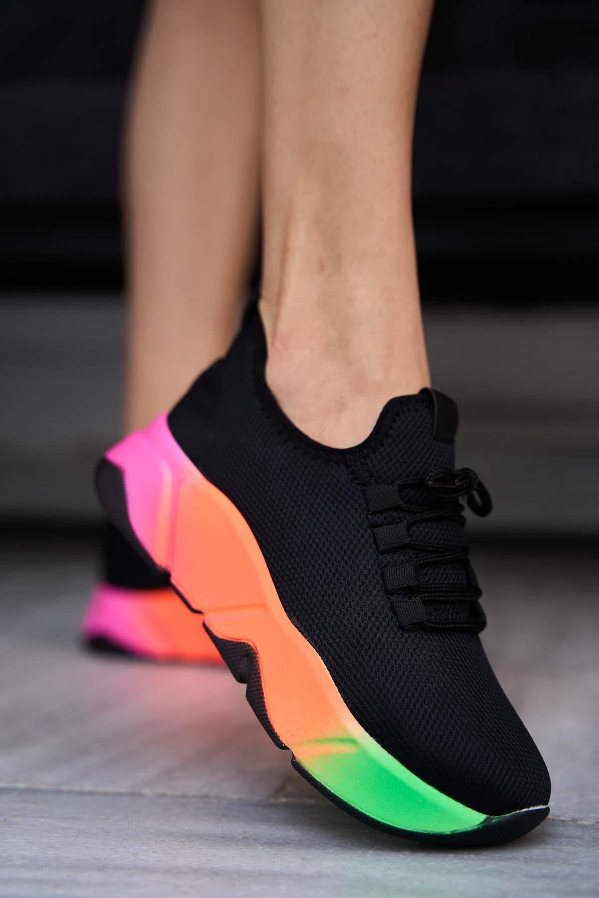 Bağcık Detaylı Fileli Sneaker Ve Günlük Spor Ayakkabı Siyah-Renkli