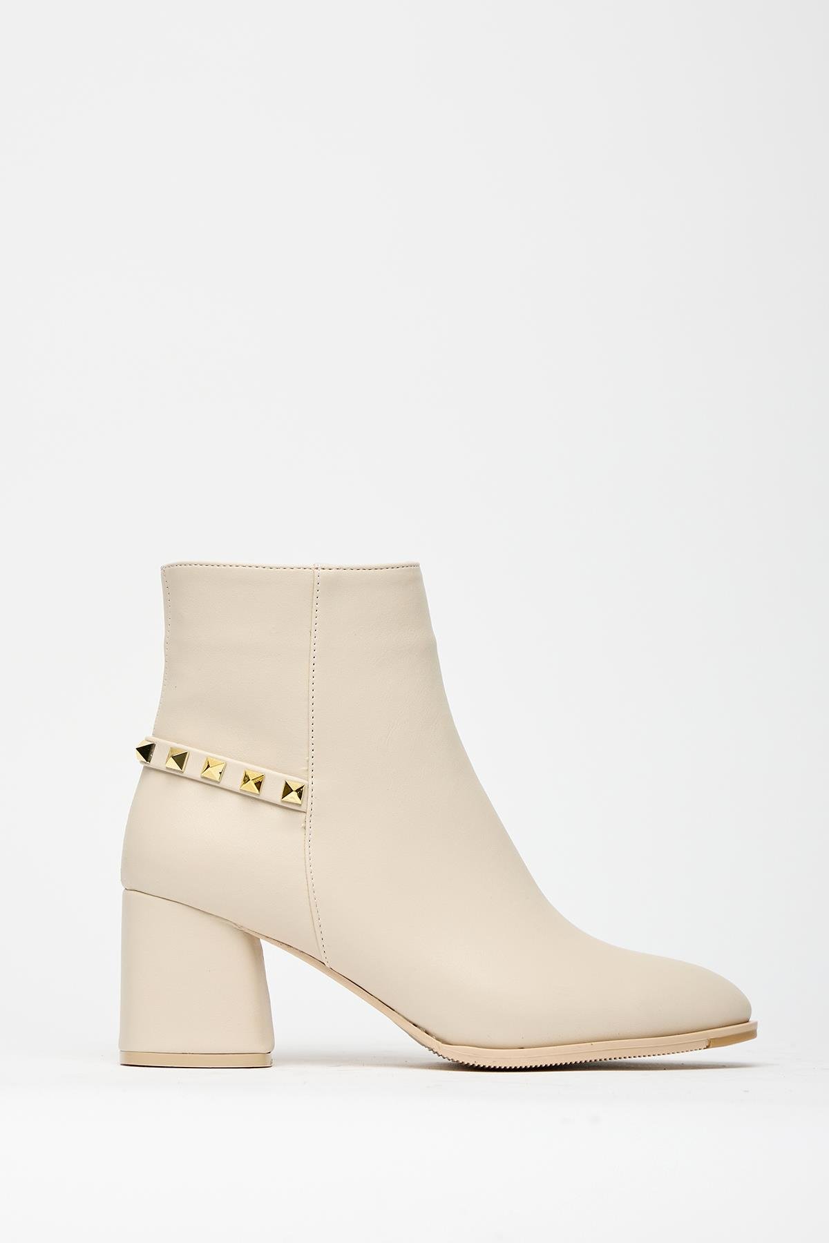 Bej Gold Zımba Detaylı Blok Topuk Modern Bot Günlük - Şık