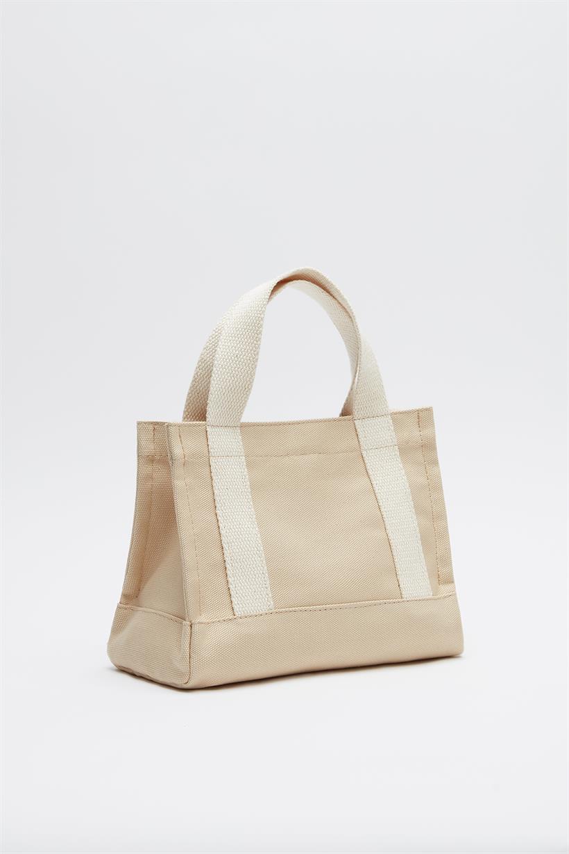 Bej Kadın Kanvas Mini Tote Çanta