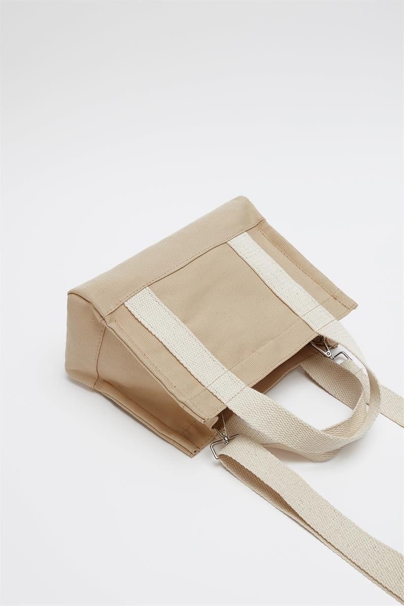 Bej Kadın Kanvas Mini Tote Çanta