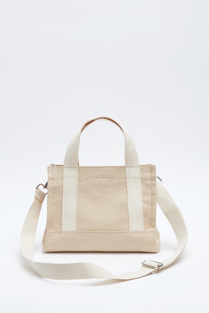 Bej Kadın Kanvas Mini Tote Çanta