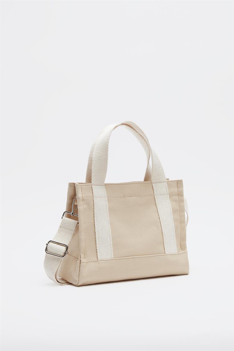 Bej Kadın Kanvas Mini Tote Çanta