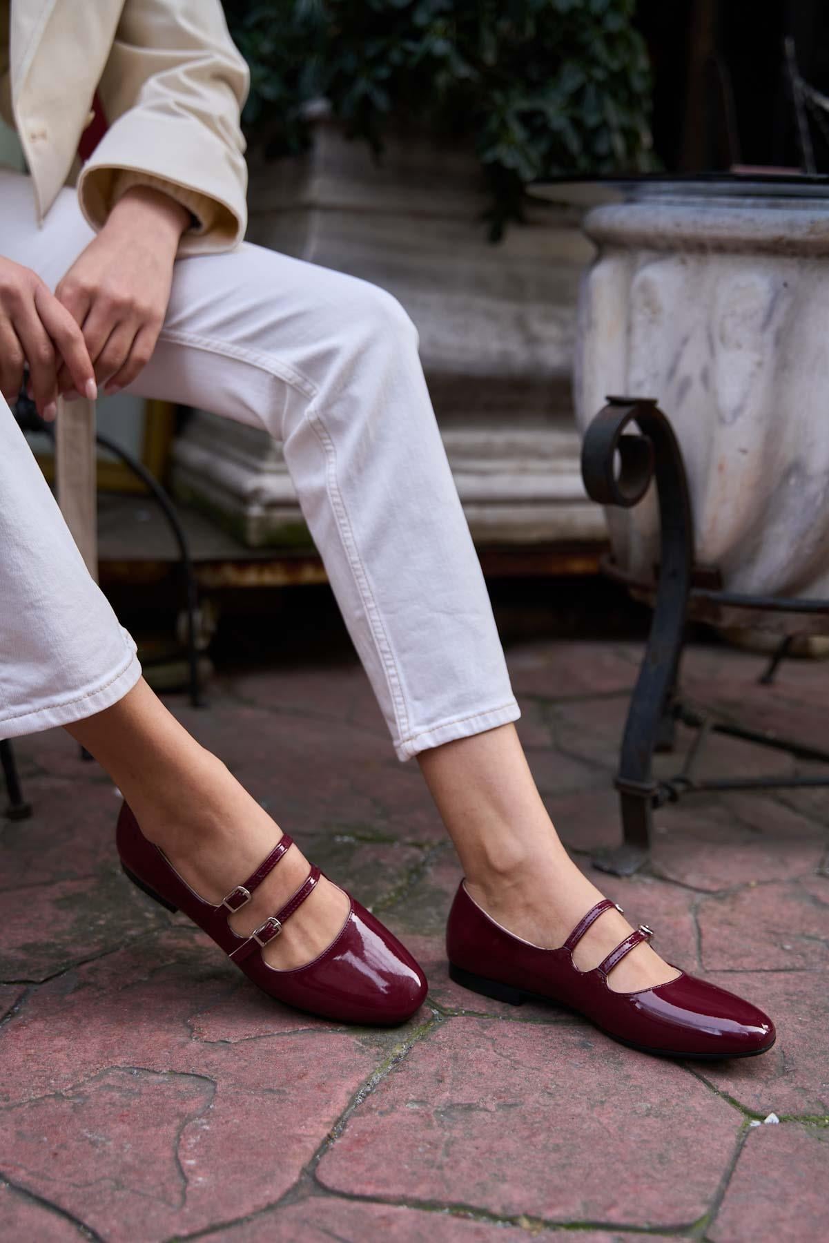 Çift Kemerli Babet Bordo Rugan