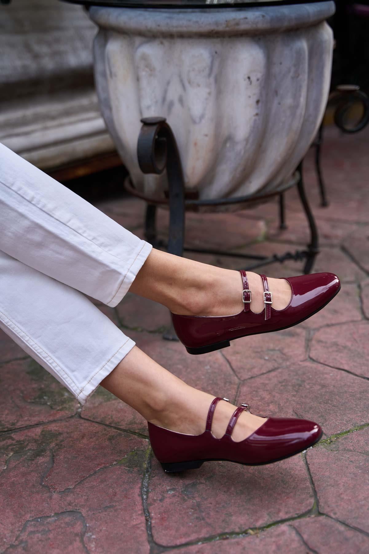 Çift Kemerli Babet Bordo Rugan