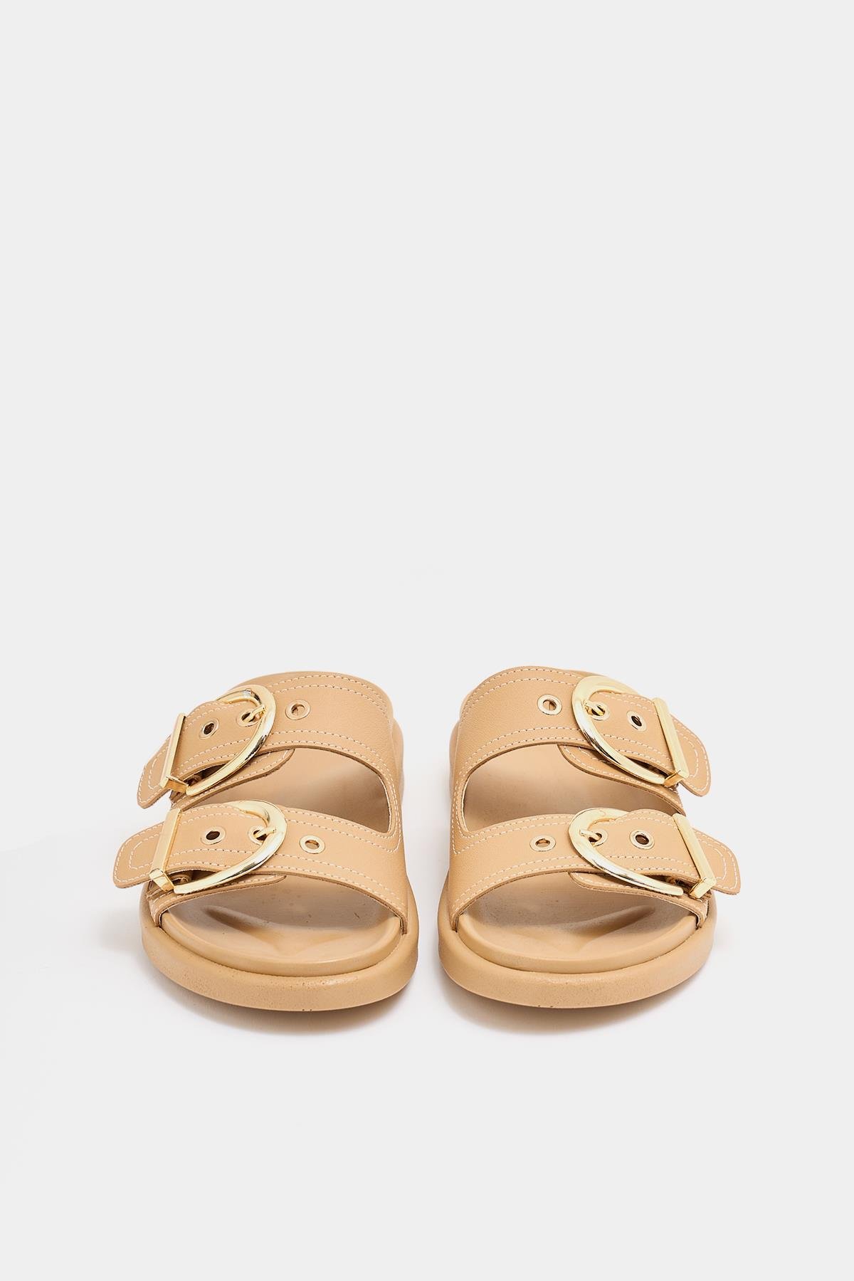 Çift Tokalı Şık Günlük Terlik Vizon