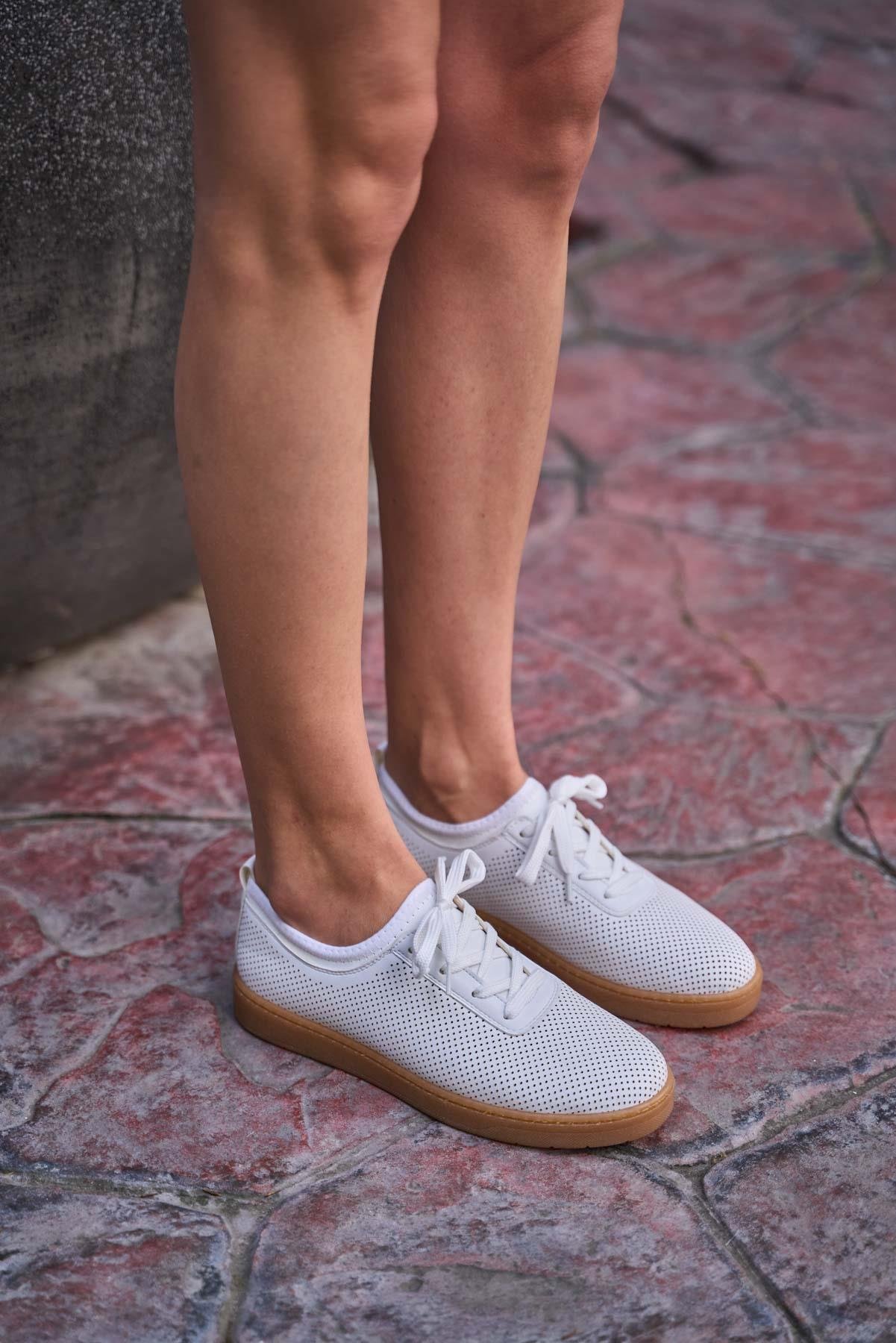 File Dokulu Spor Ayakkabı Beyaz