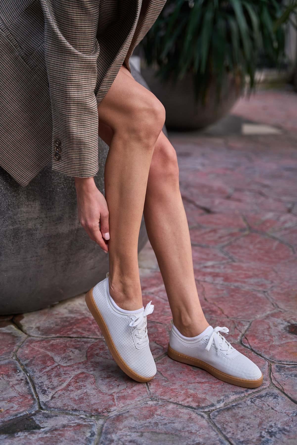 File Dokulu Spor Ayakkabı Beyaz