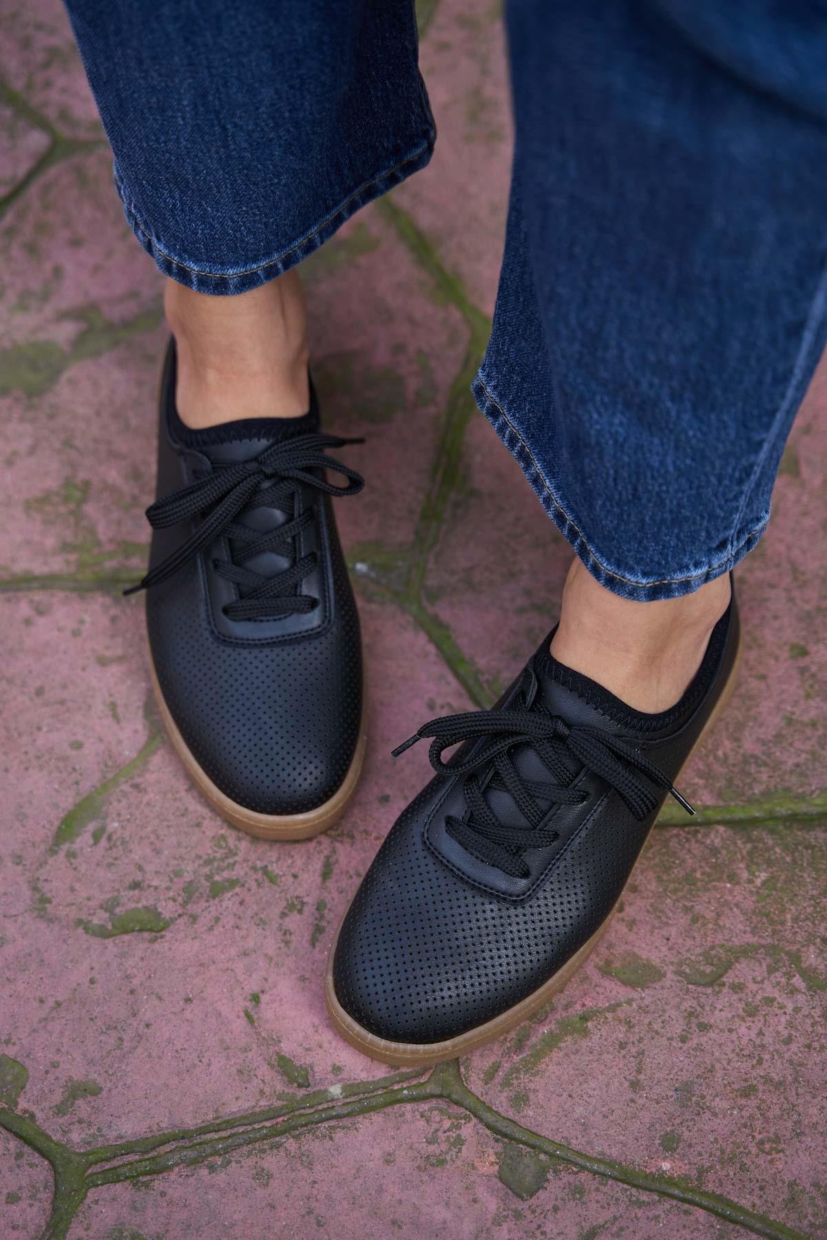 File Dokulu Spor Ayakkabı Siyah