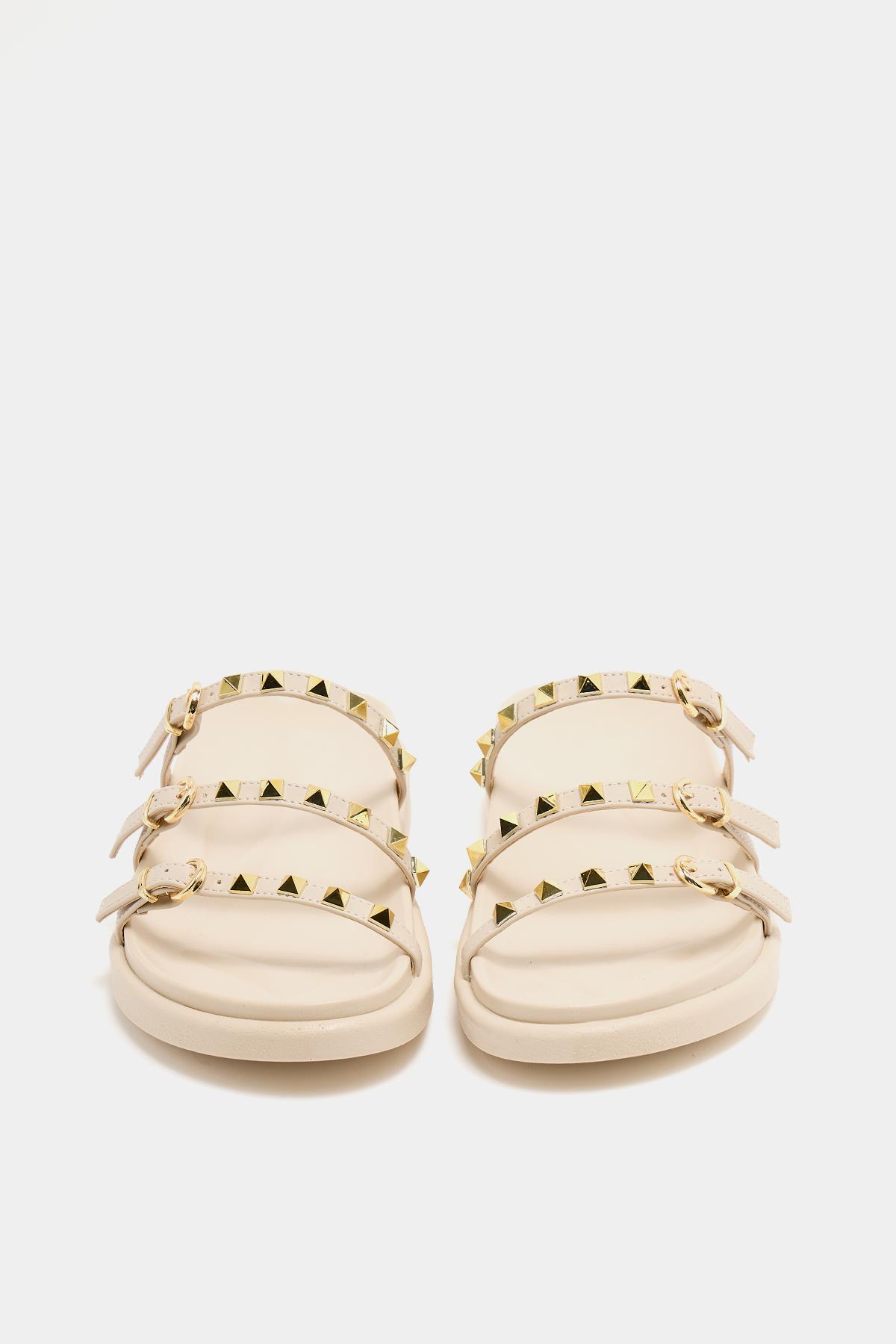 Gold Zımba Detaylı Trend Terlik Krem