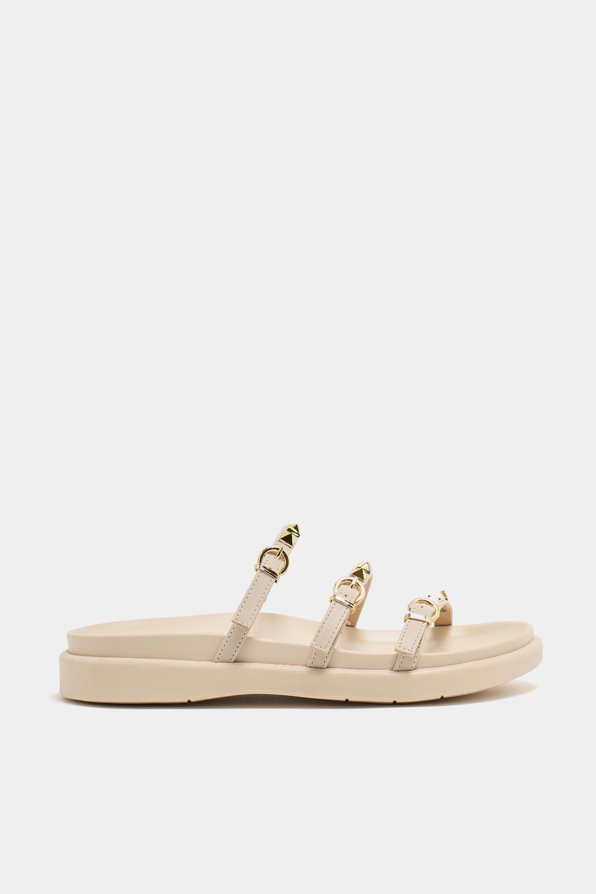 Gold Zımba Detaylı Trend Terlik Krem