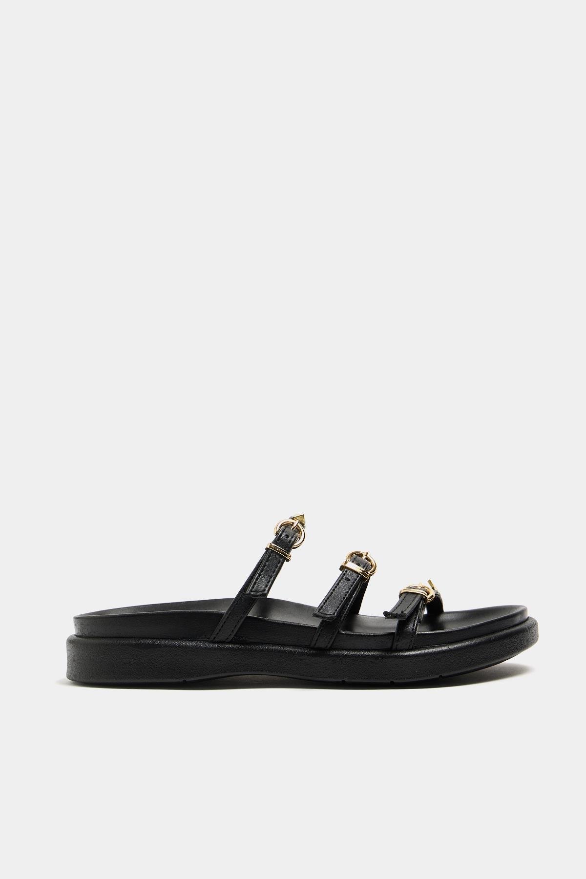 Gold Zımba Detaylı Trend Terlik Siyah