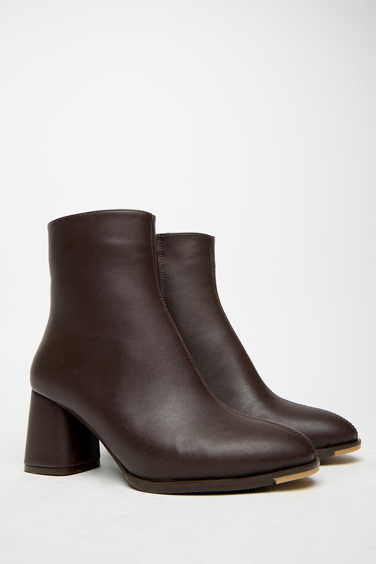 Kadın Kahverengi Topuklu Bot & Bootie – Fermuarlı Şık Günlük Bot