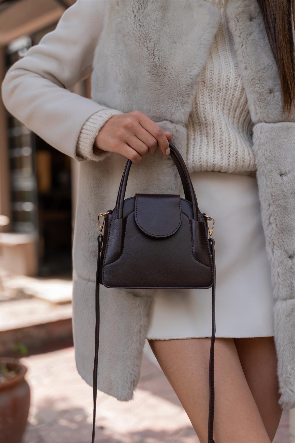 Kahverengi Kadın Kapaklı Mini City Çanta