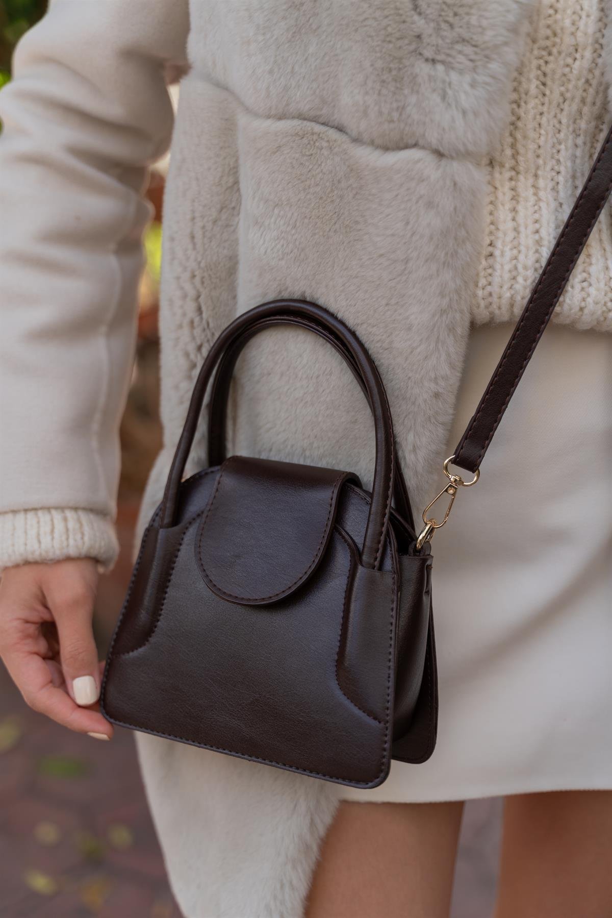 Kahverengi Kadın Kapaklı Mini City Çanta