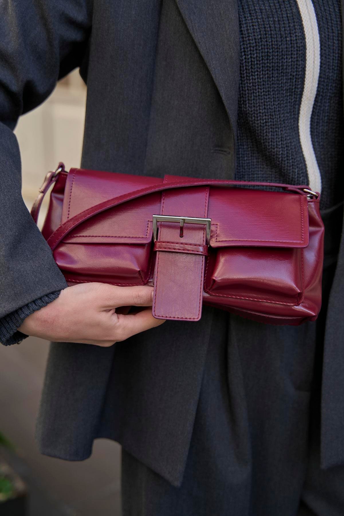 Kaplamalı El ve  Omuz Çantasi Bordo