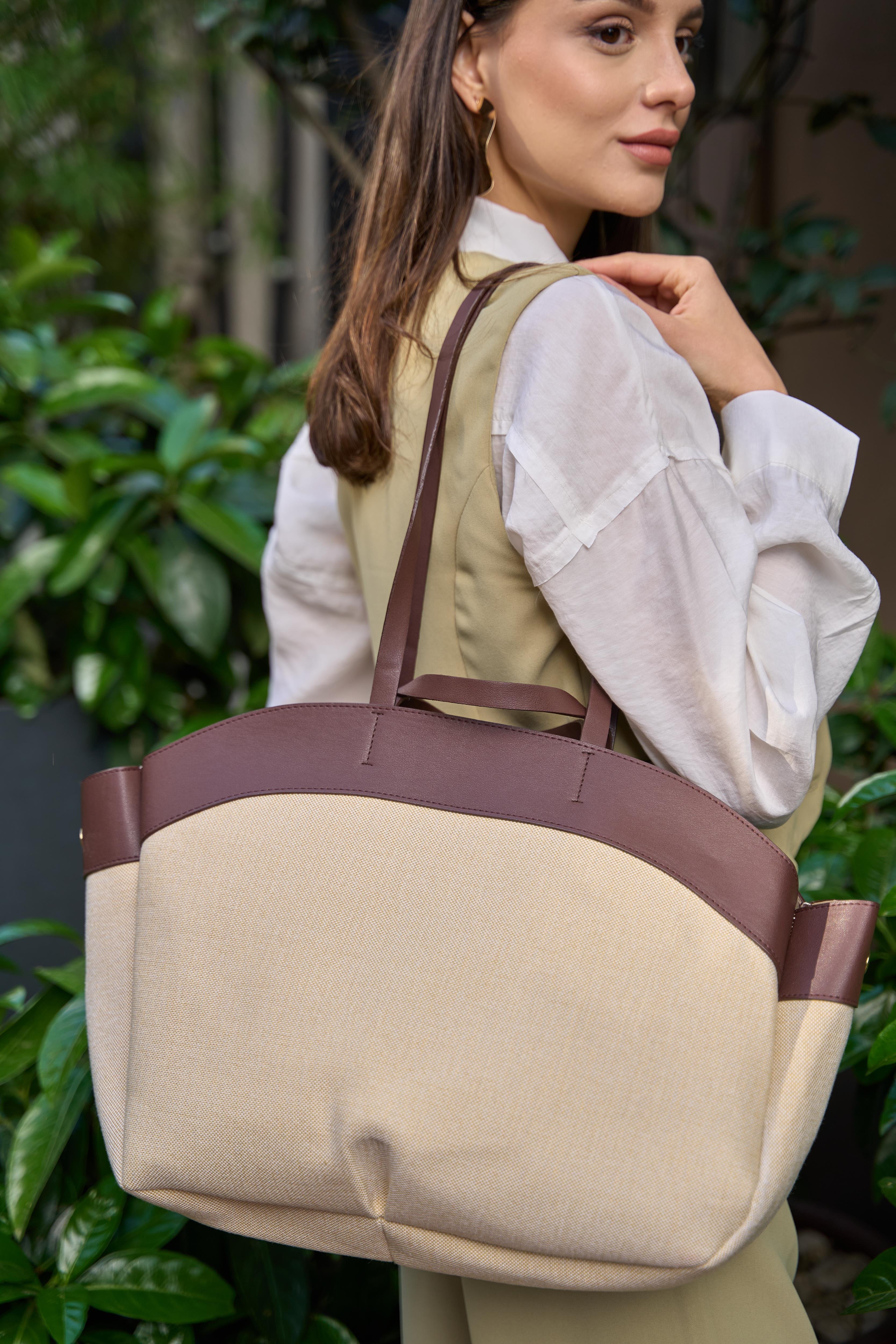 Kontrast Tote Çanta Kahverengi