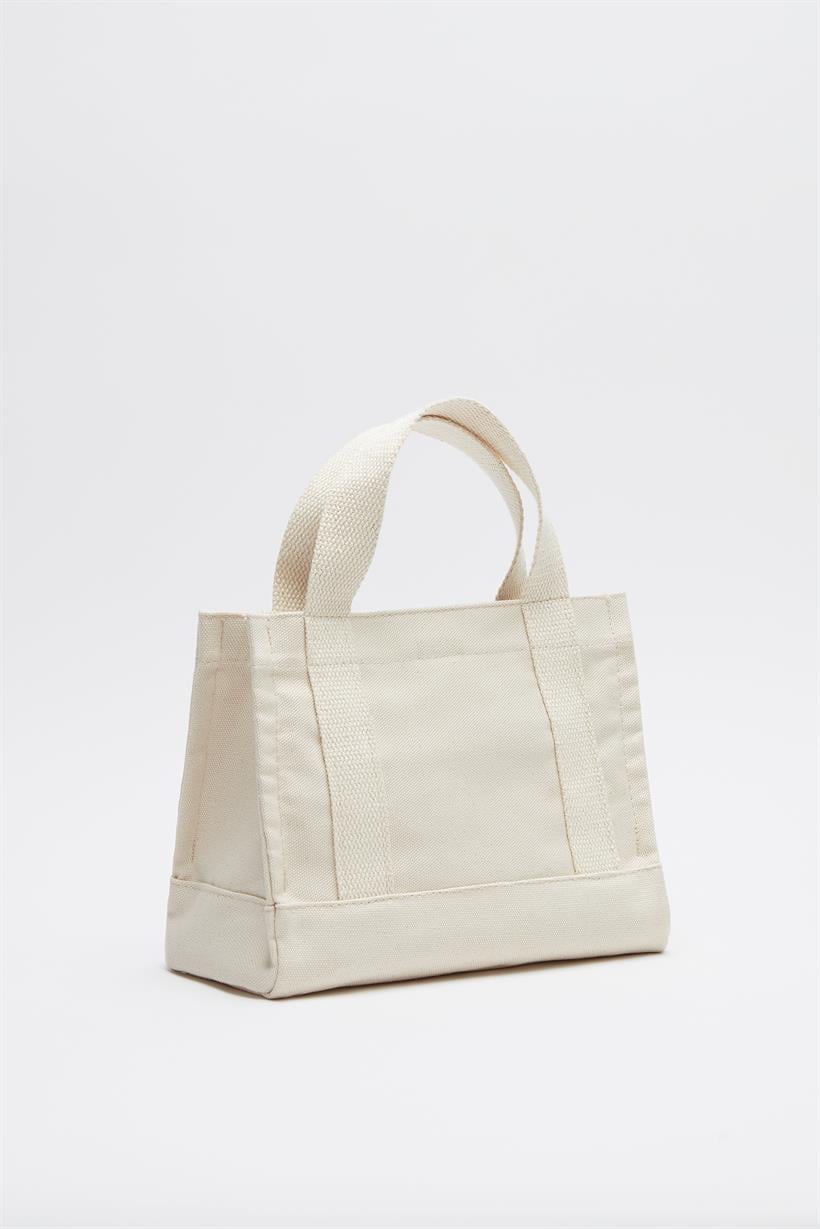 Krem Kadın Kanvas Mini Tote Çanta