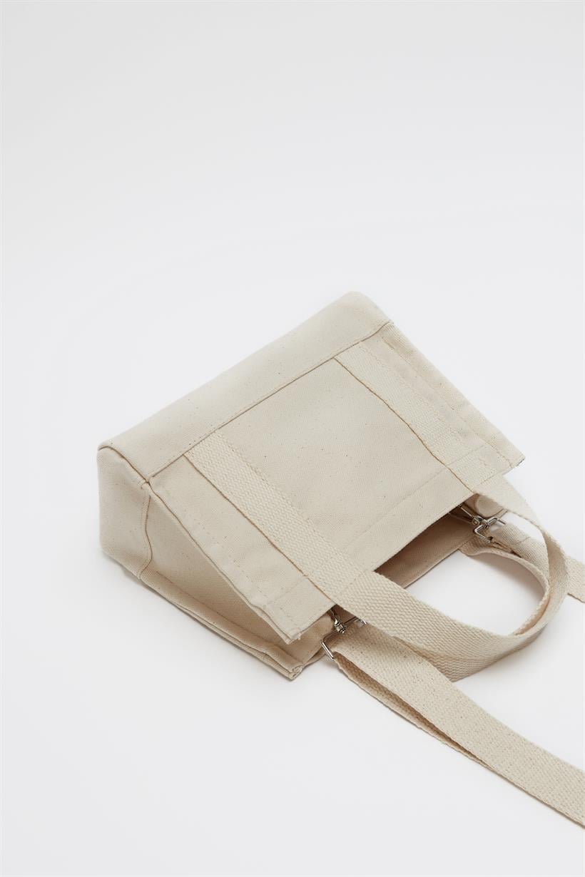 Krem Kadın Kanvas Mini Tote Çanta
