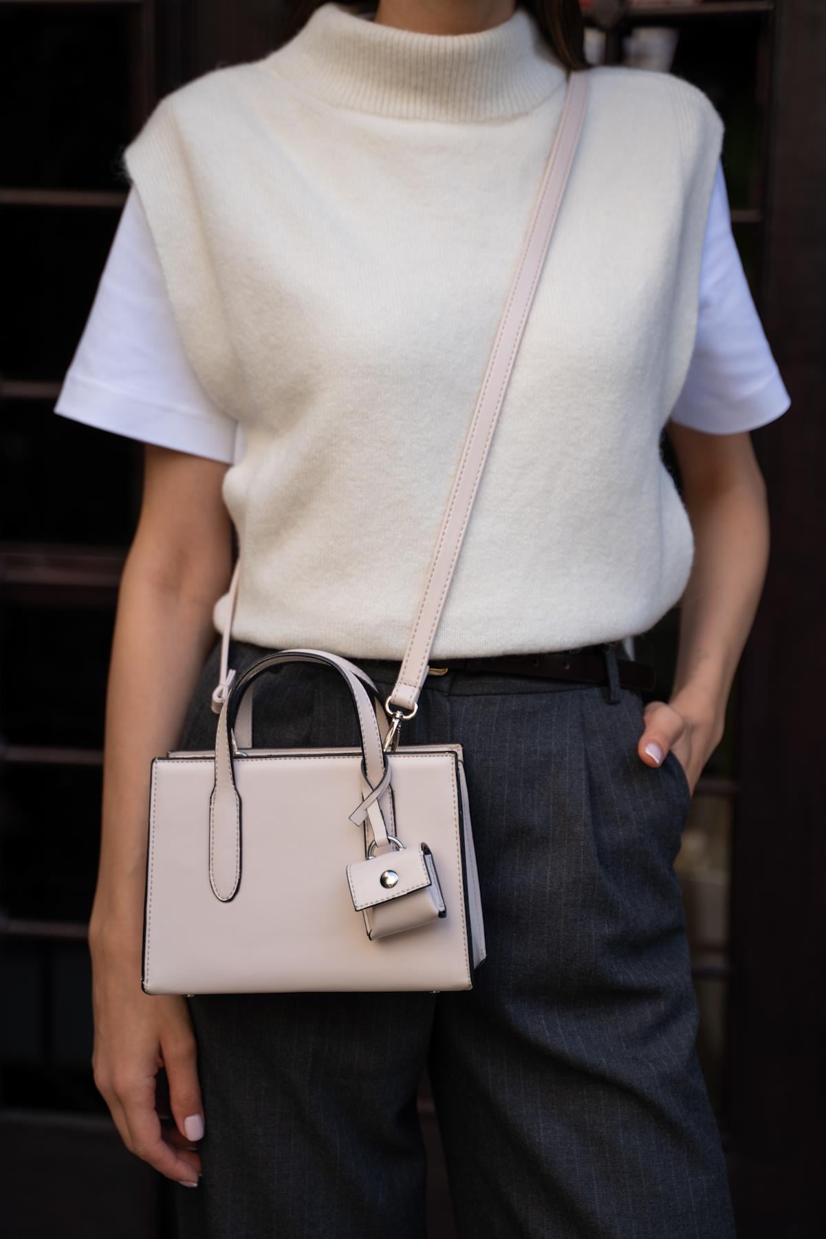 Krem Kadın Safiano Küçük Shopper Çanta