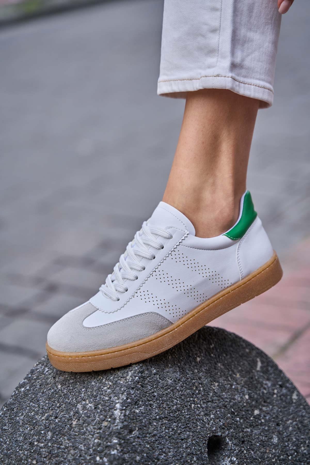 Logo Detaylı Spor Ayakkabı Beyaz-Yeşil