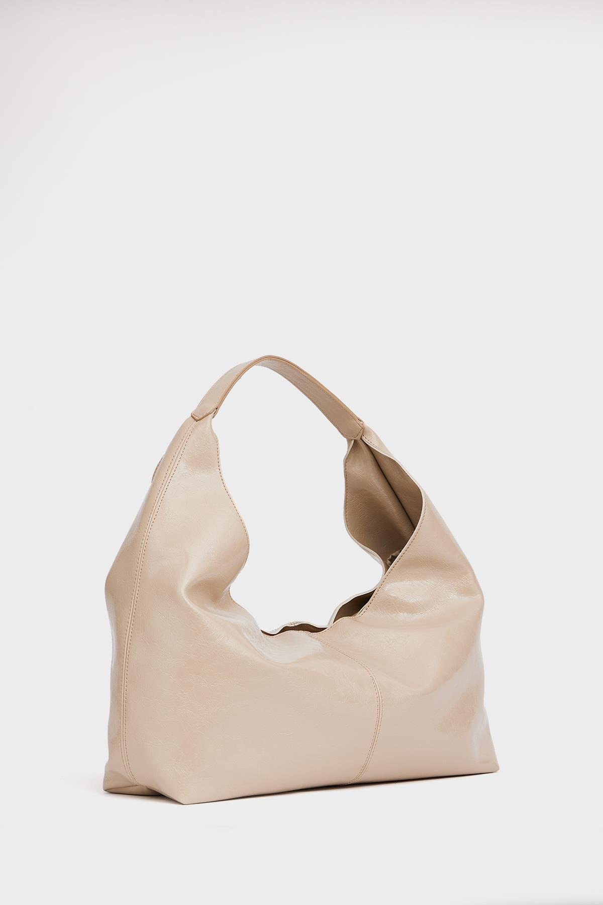 Parlak Rugan El ve Omuz Çantası Vizon Rugan