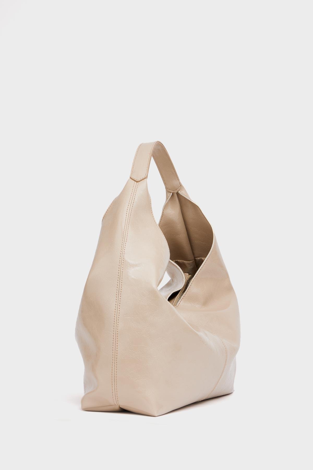 Parlak Rugan El ve Omuz Çantası Vizon Rugan